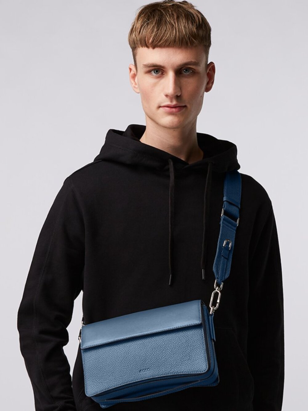 ECCO Pinch Bag Large – Seaport Teal Blue Leather Crossbody with Canvas Strap - Picture 15 of 16
